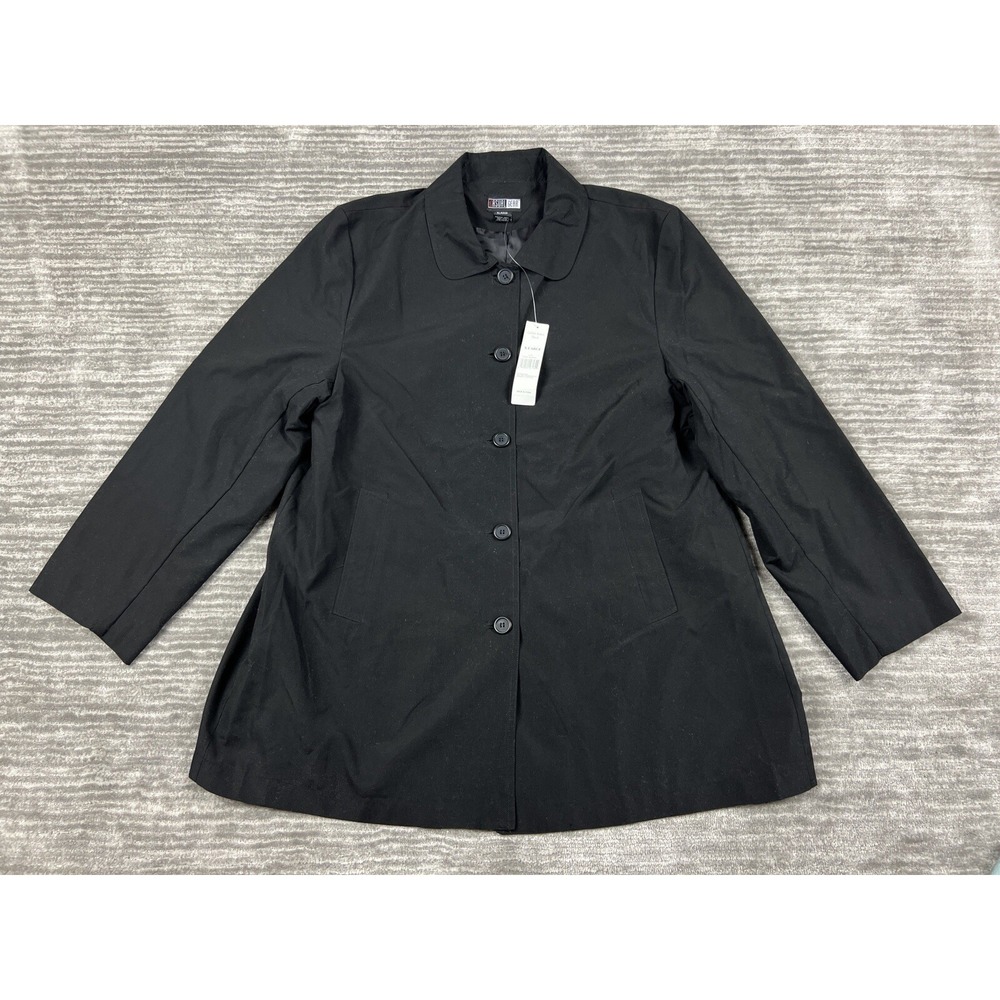 Casual Gear Jacket Women XL Black Button Up Peter Pan Collar Inverted Pleat Coat